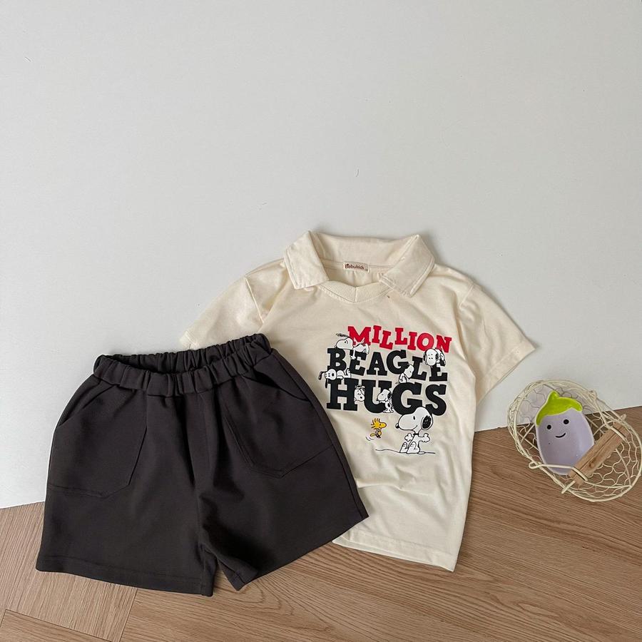 SB2236- bộ polo in chữ million beagle hugs ngực be 2