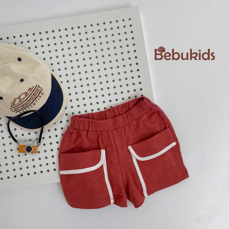 QC2301- quần đùi viền túi bé trai đỏ