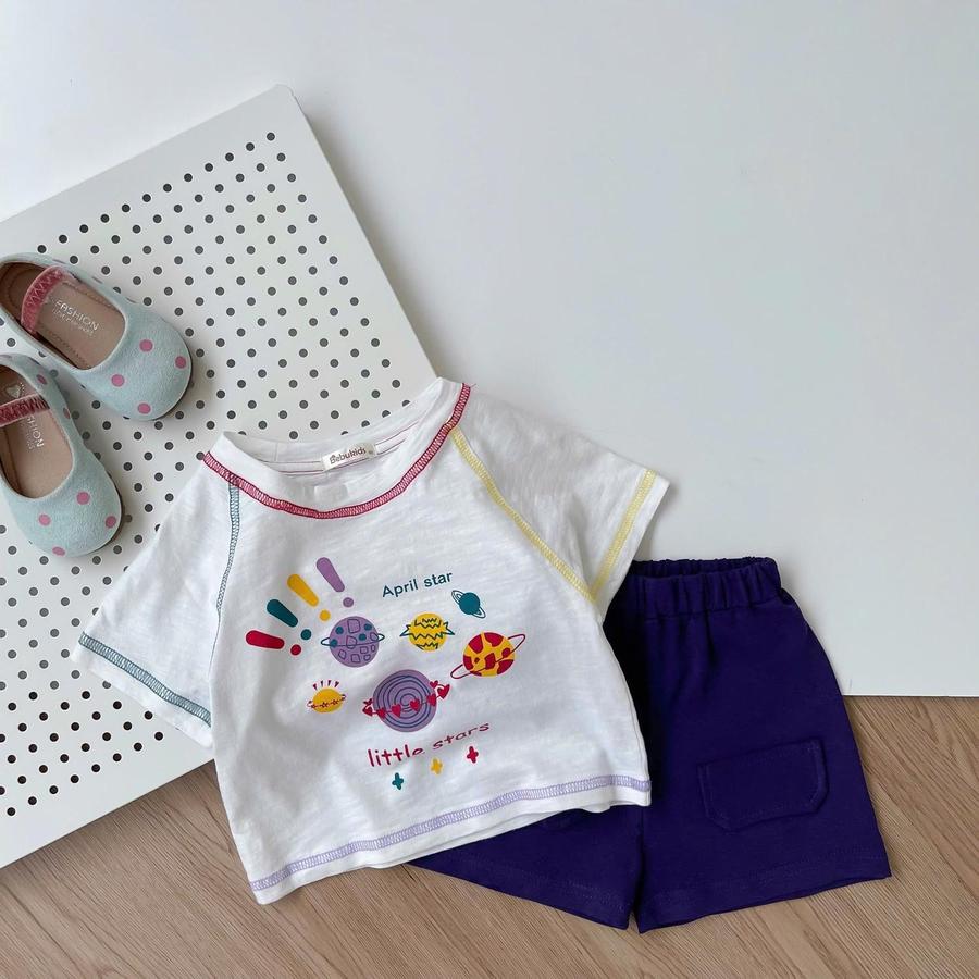 SB2273-  bộ cộc tay diễu chỉ màu  in hệ mặt trời trắng 1