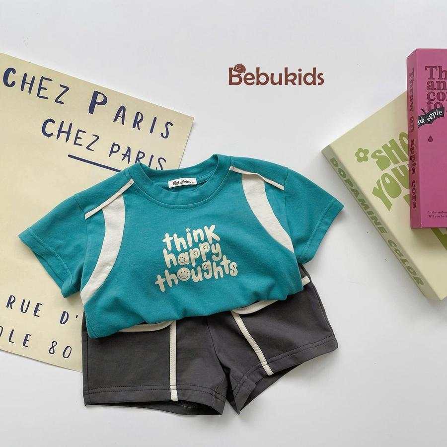 SB2258- bộ cộc tay in chữ think happy thoughts xanh