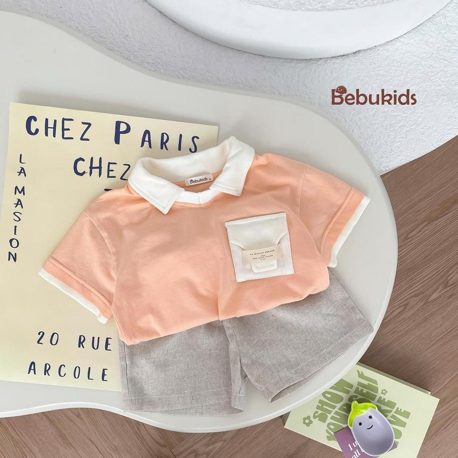 SB2229-bộ polo phối cổ, gấu tay,túi ngực cam