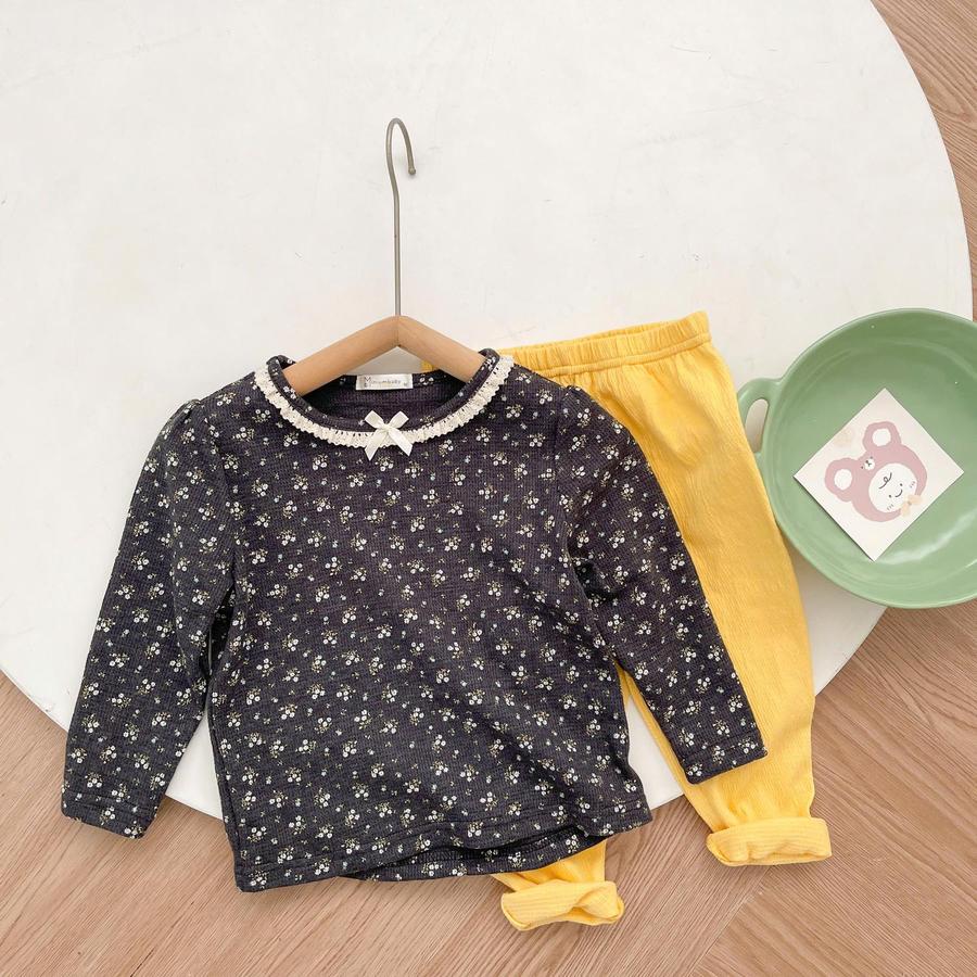 SB2170-sét hoa tổ ong cổ kẹp ren hoa ghi đen