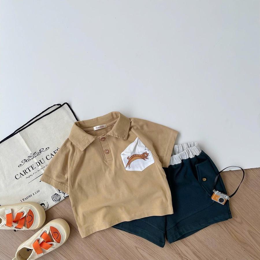 SB2257- sét polo in hổ ở túi nâu