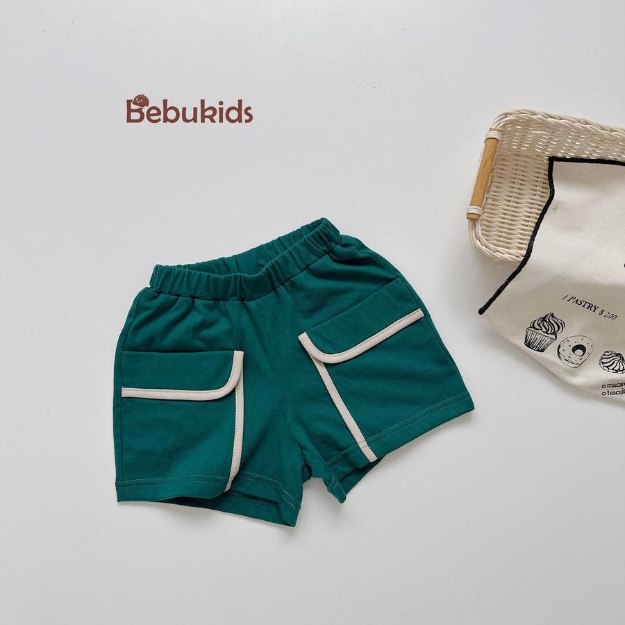 QC2301- quần đùi viền túi bé trai xanh