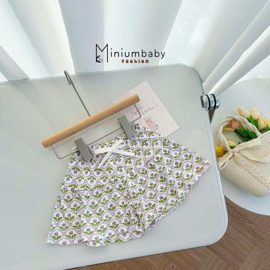 QC1609- Quần váy hoa xanh tím