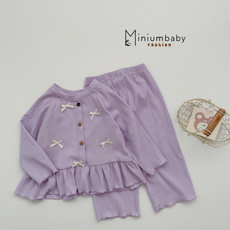 SB2207- bộ gân dài tay peplum quần suông tím