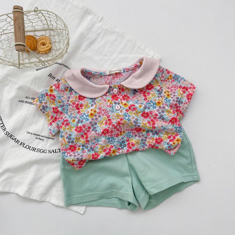 SB2124A- bộ cộc tay cổ sen họa tiết bé gái hoa đỏ