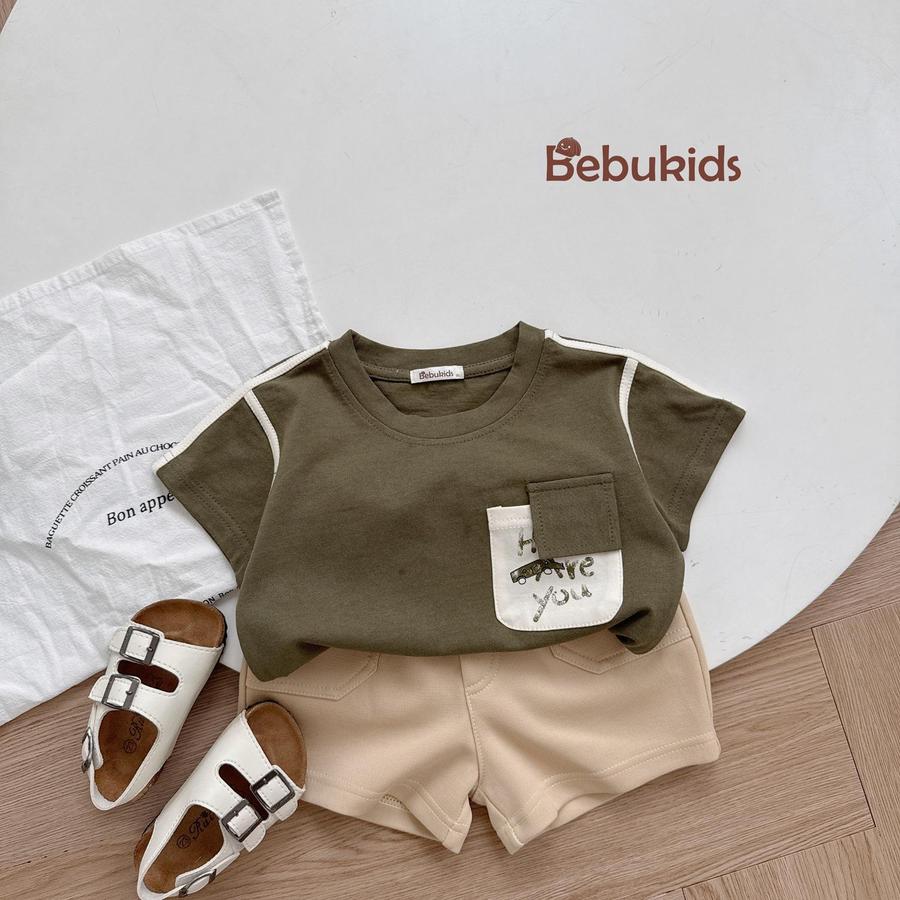 SB2223- bộ cộc tay phối lé vai, nách,túi ngực in chữ how are you rêu