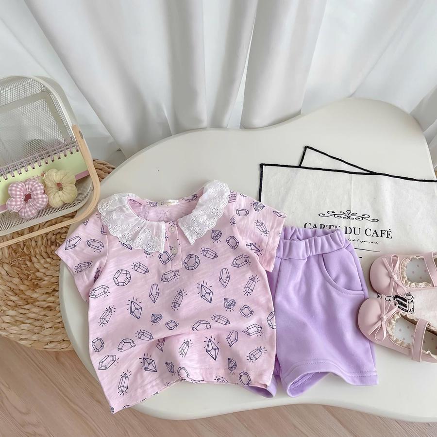 SB2339- bộ cộc tay cổ zen bé gái hồng quần tím