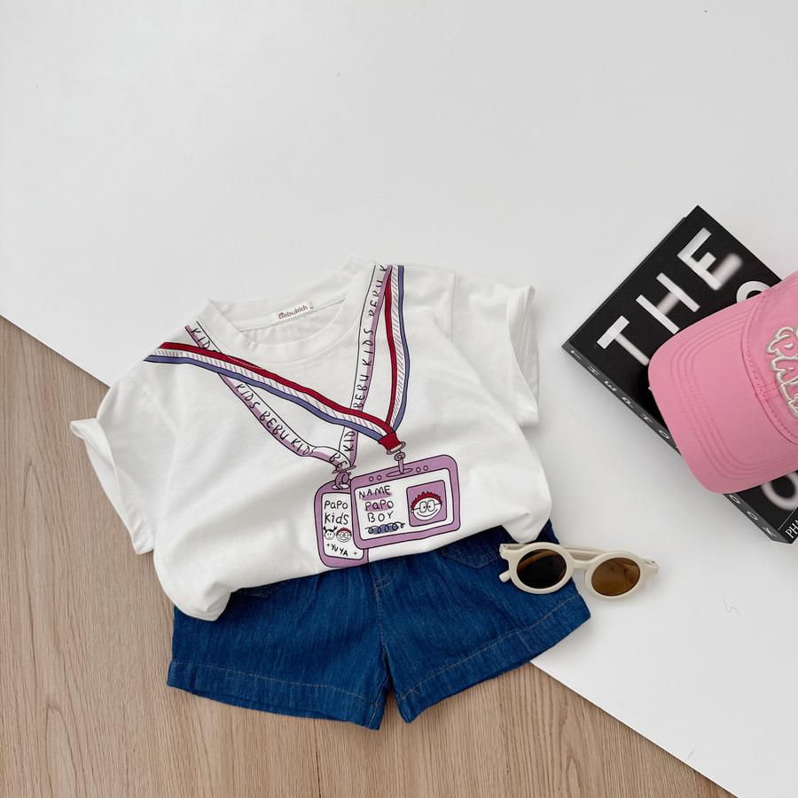 SB2338- bộ cộc tay bé trai in 2 dây thẻ trắng