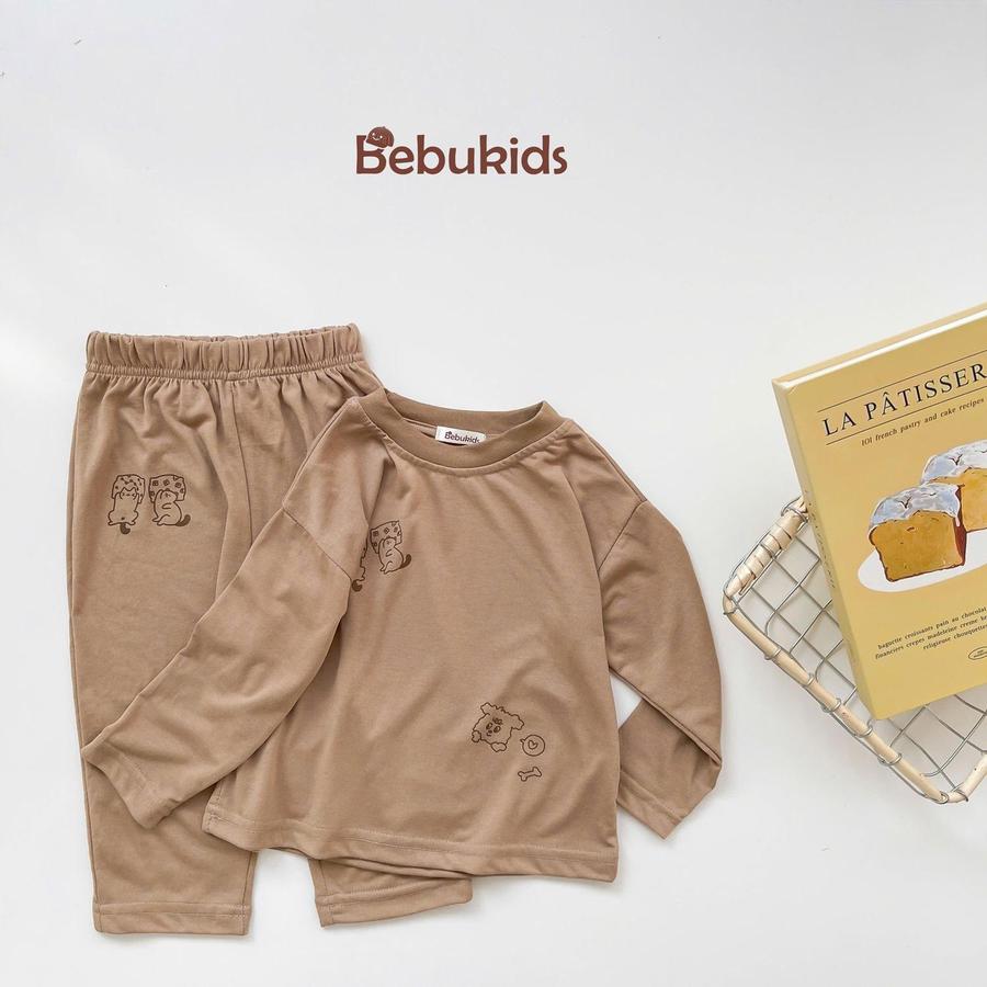 SB2148- bộ dài tay in thú quần và áo be