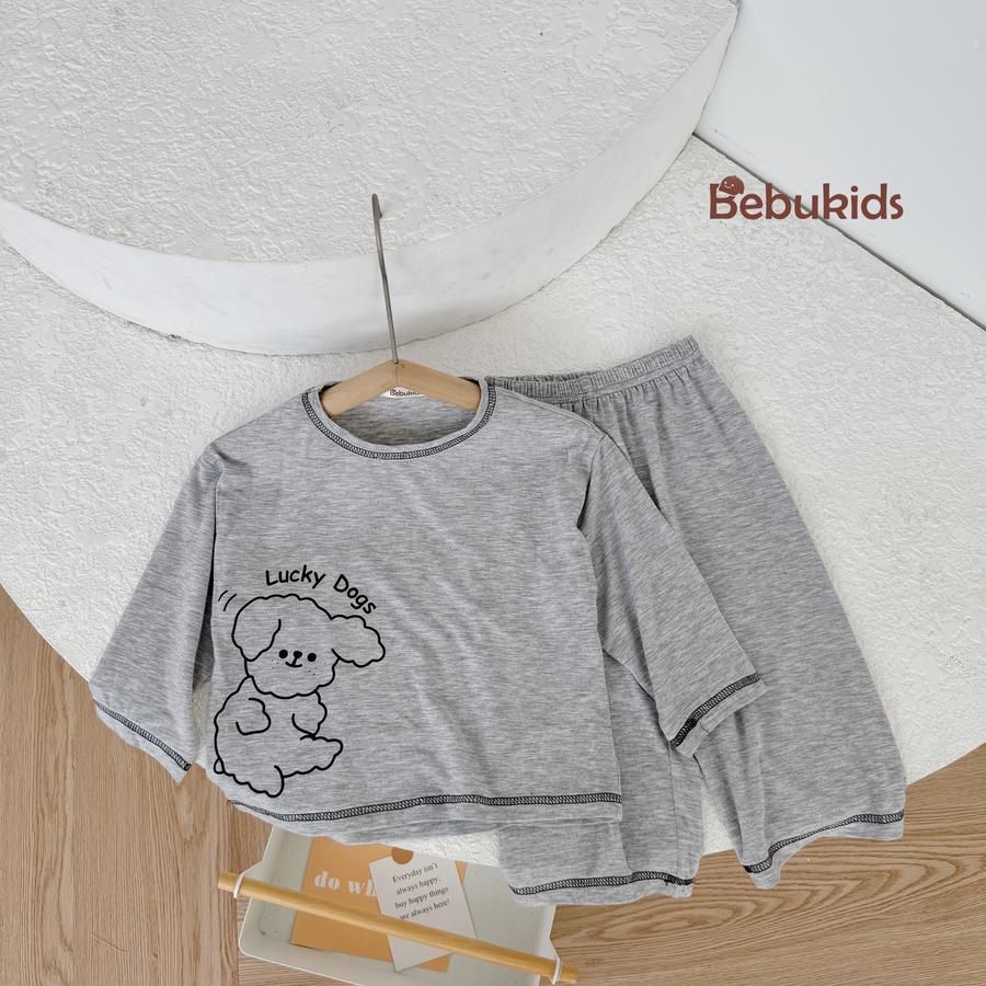 SB2000- bộ dài tay bé trai in chó sườn ghi