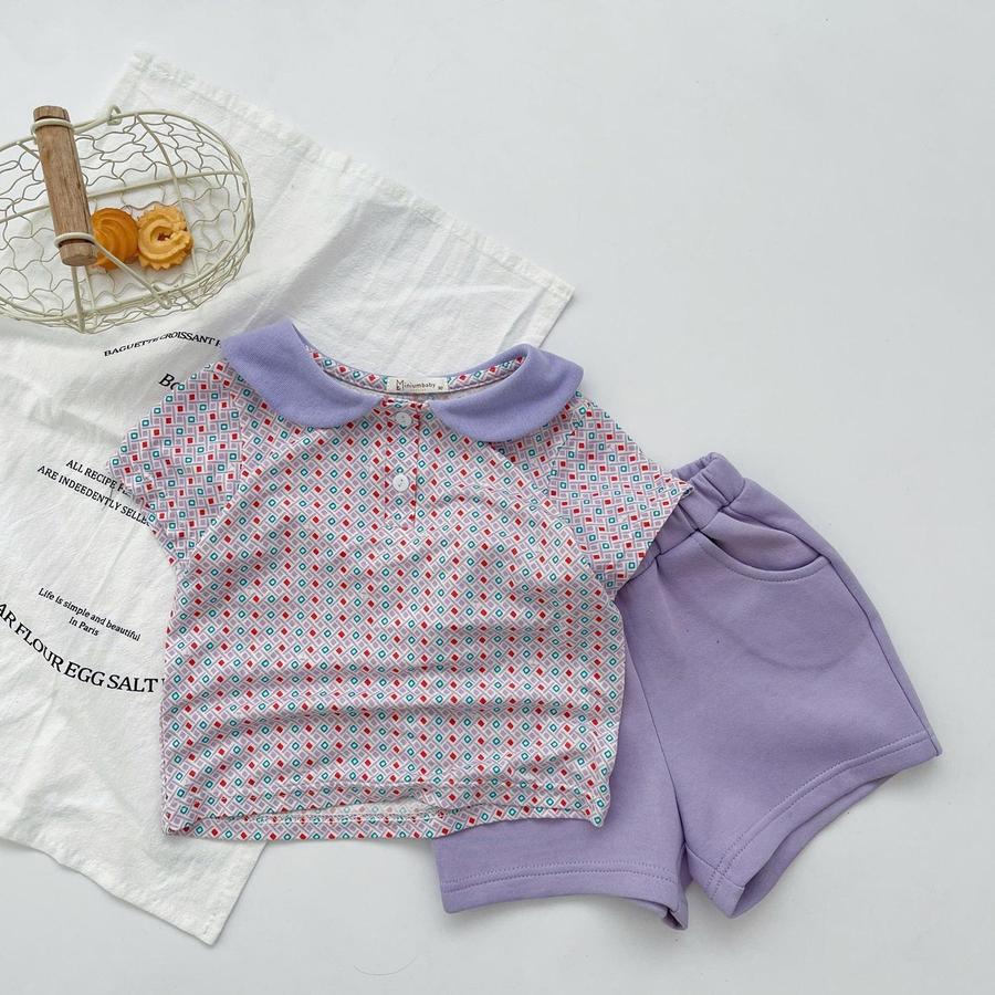 SB2124A- bộ cộc tay cổ sen họa tiết bé gái tím