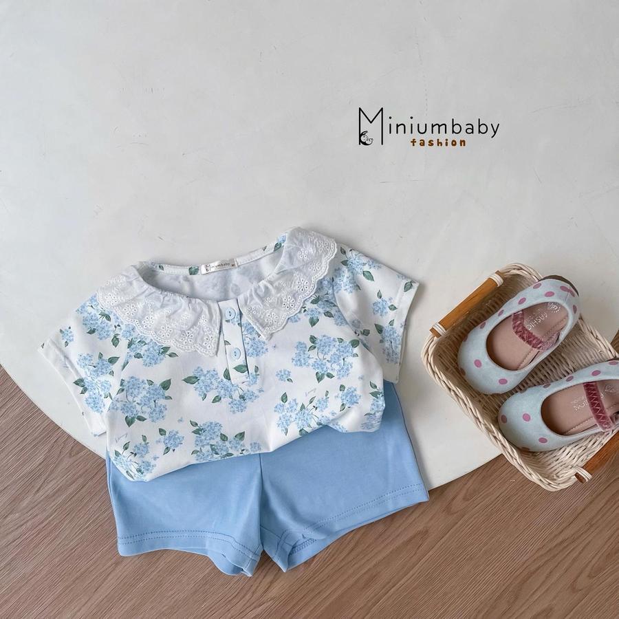 SB2339- bộ cộc tay cổ zen bé gái hoa xanh