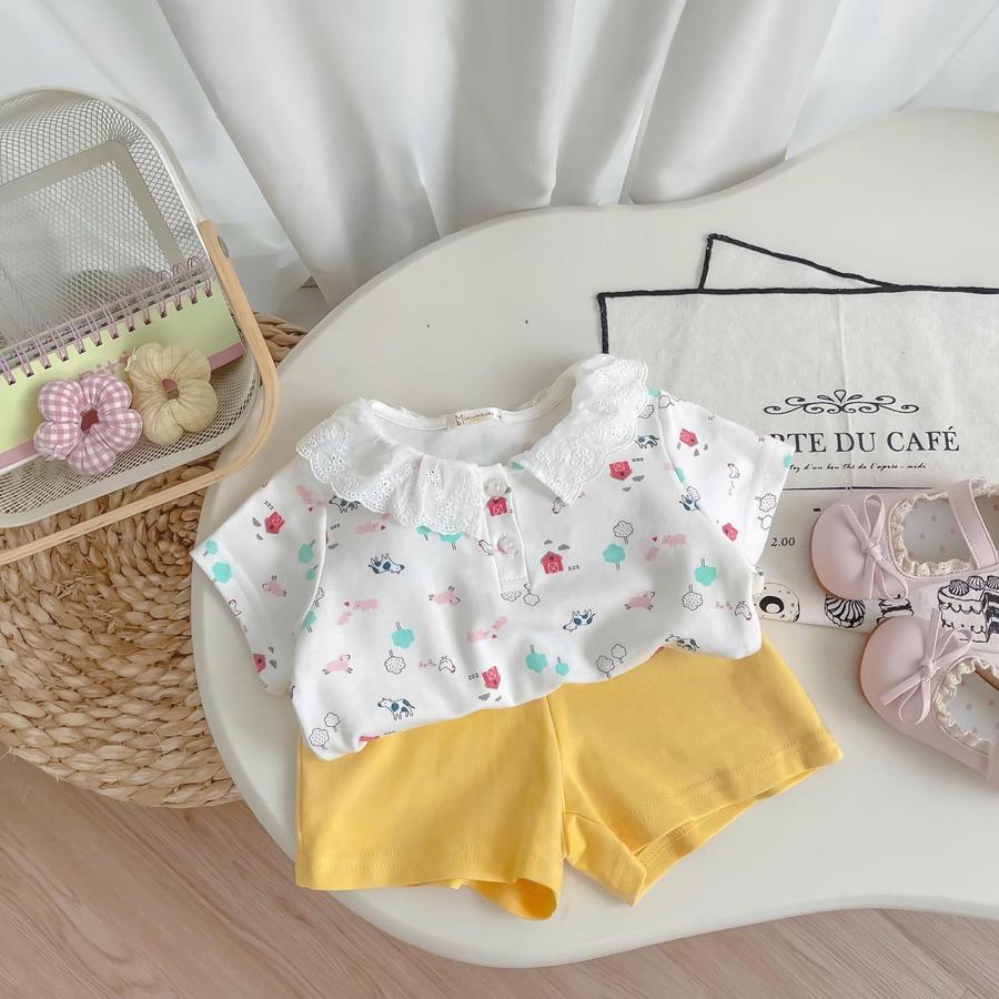 SB2339- bộ cộc tay cổ zen bé gái trắng q vàng