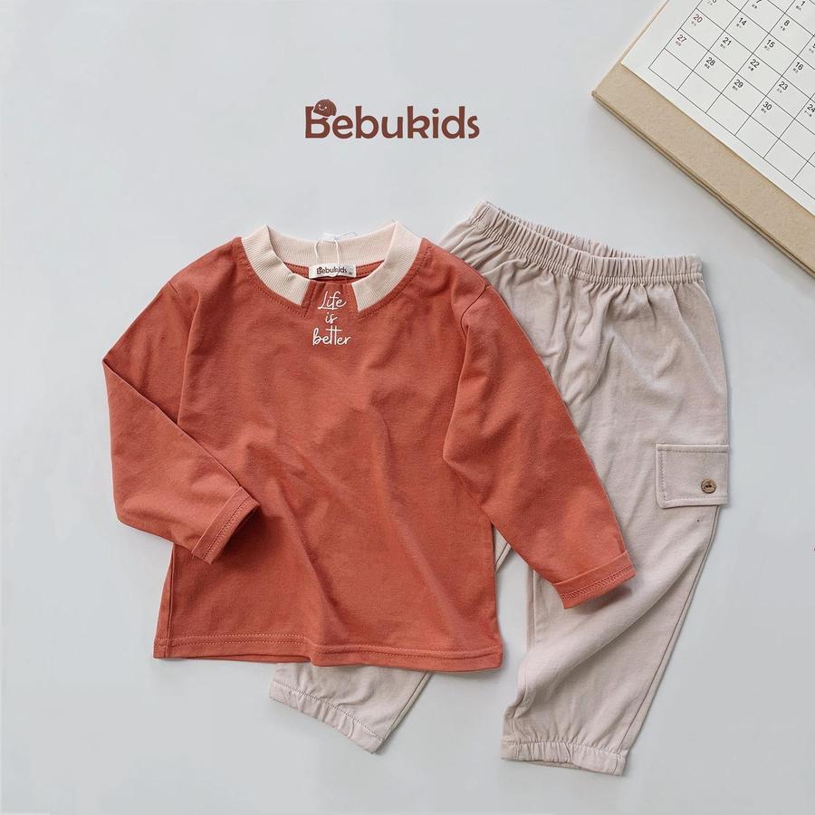 SB2073- bộ dài tay in life is better đỏ 1