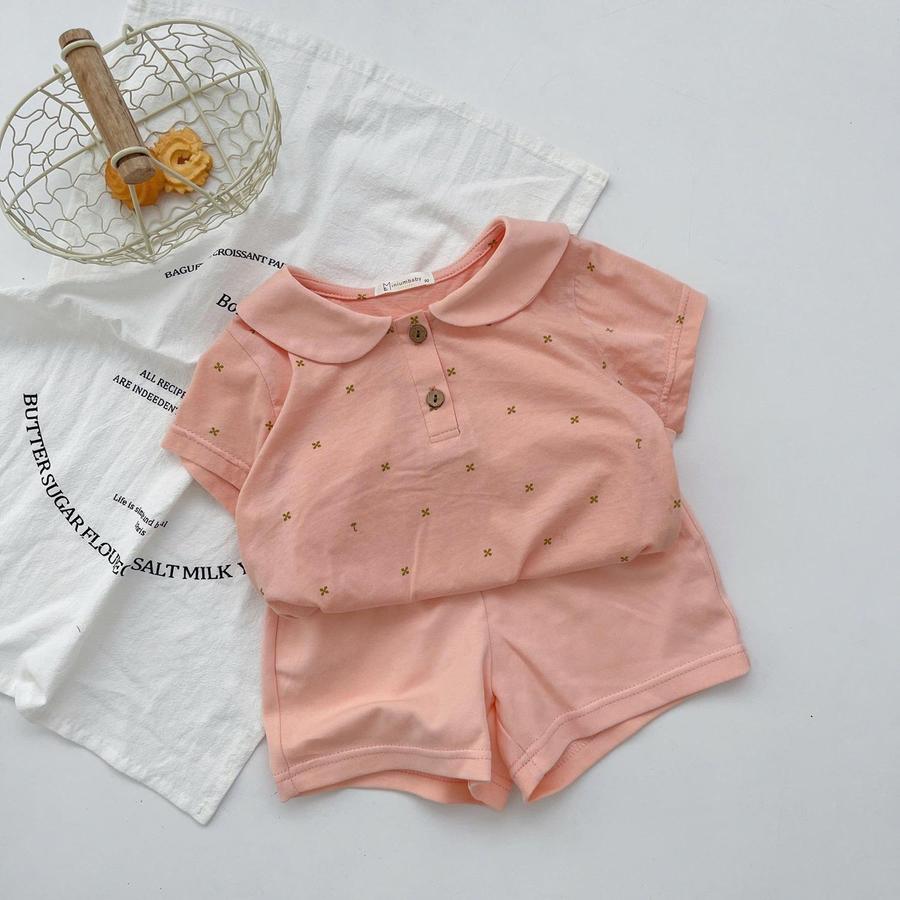 SB2124A- bộ cộc tay cổ sen họa tiết bé gái hồng