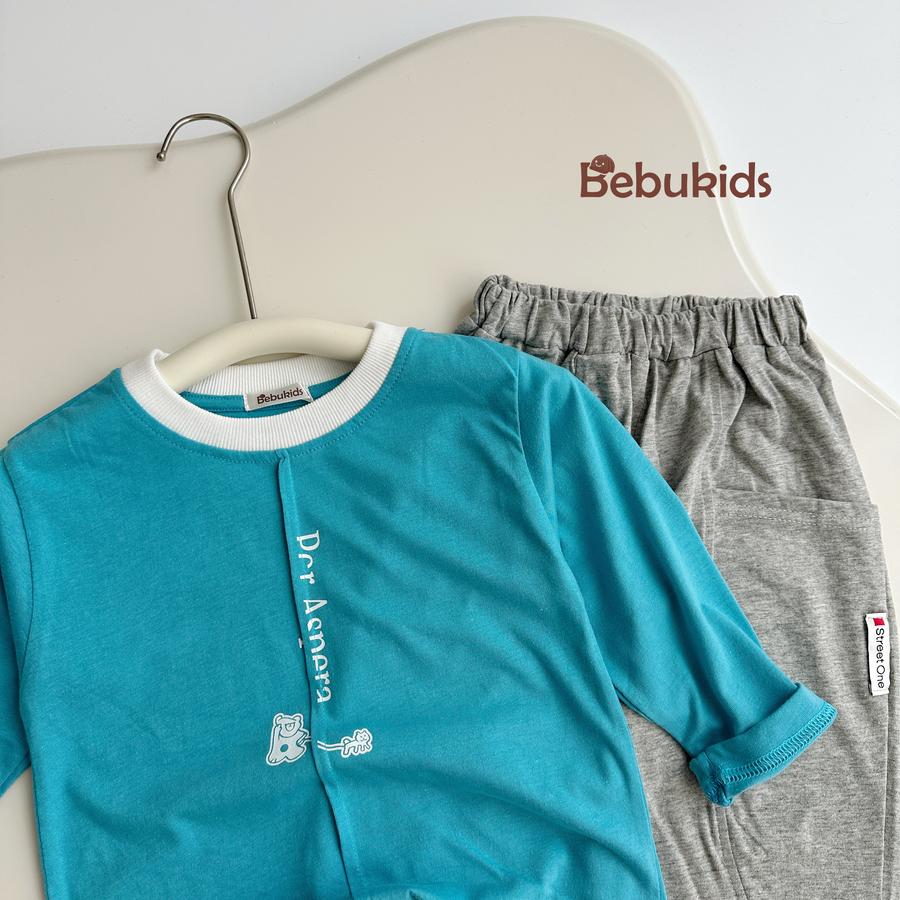 SB2016- bộ dài tay in gấu chữ dọc phối cổ