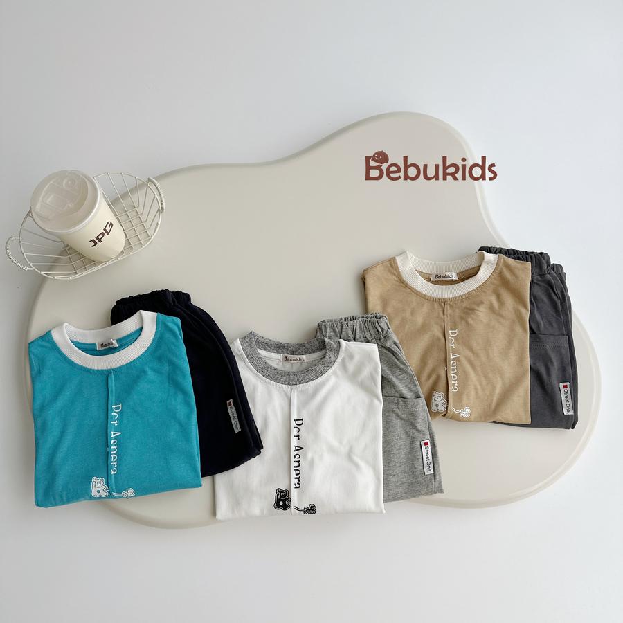 SB2016- bộ dài tay in gấu chữ dọc phối cổ