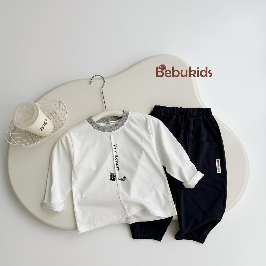 SB2016- bộ dài tay in gấu chữ dọc phối cổ