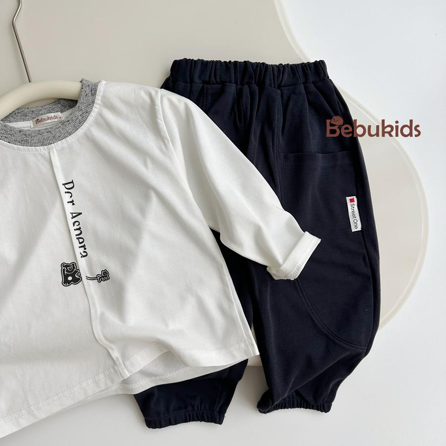 SB2016- bộ dài tay in gấu chữ dọc phối cổ