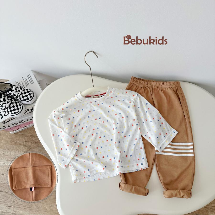 SB2106- bộ dài tay cho bé họa tiết sao trắng