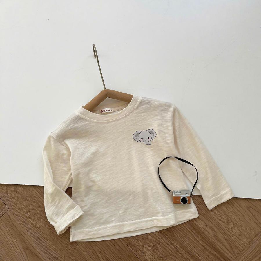 A1654- áo cổ tròn in đầu thú vai rơi be voi