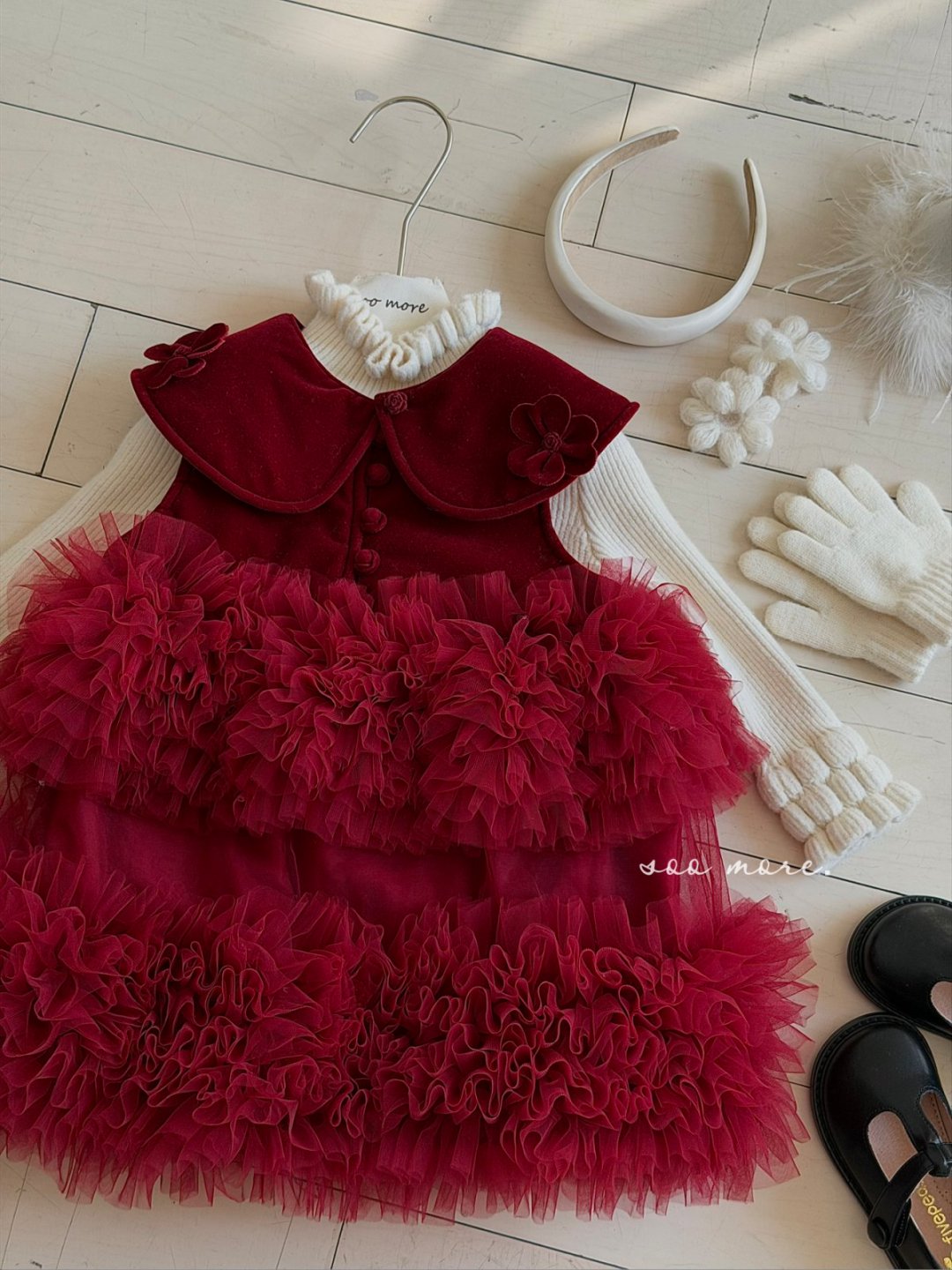 Bán theo set - Soo More Dresses Red Tutu Bloom Over + wool T