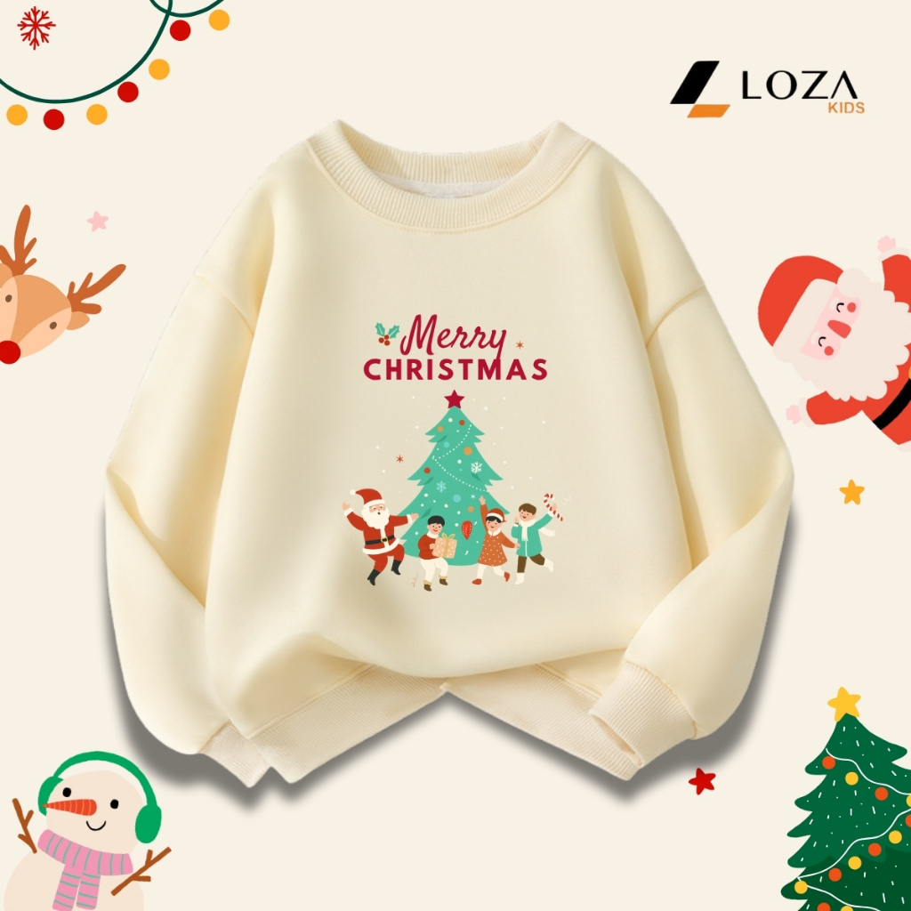 Áo nỉ Noel cho bé in hình Merry Chrismast - Áo Sweater giáng sinh cho bé size từ 15-40kg Loza Kids G0429