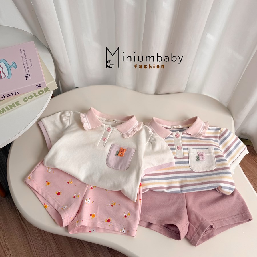 SB2575 - bộ cộc quần đùi túi ngực đính logo gấu