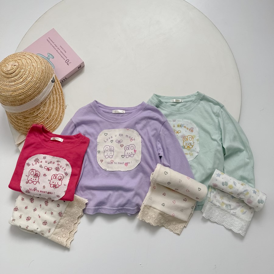 SB2562-bộ dài tay bé gái đáp vuông in hoa thỏ quần hoa