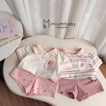 Bộ cộc quần đùi bé gái có cổ