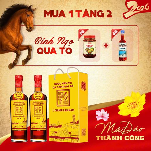 Product image - Cặp 2 Chai Thủy Tinh Nước Mắm Tĩn Cá Cơm Ruột Đỏ 60N/500ML