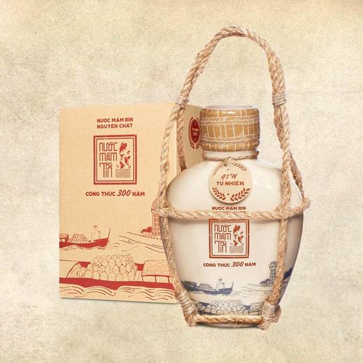 Product image - 1 Bình Gốm Nước Mắm Tĩn Nhãn Xưa Cá Cơm Than Độ Đạm 41N - 500ML