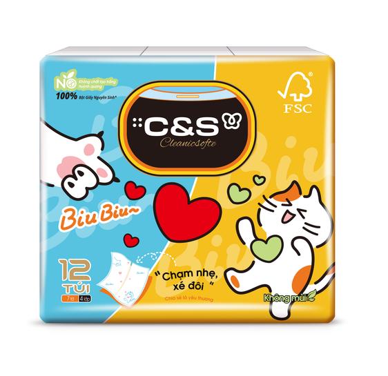 Product image - [GIẢM 70%] Khăn giấy bỏ túi mini C&S x BiuBiu (Lốc 12 gói - 7 tờ x 4 lớp)
