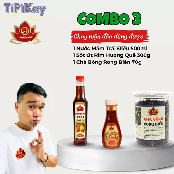 Product image - [Combo 3 món] 1 Chà Bông Rong Biển 70G + 1 Sốt Ớt Rim Hương Quê 300G + 1 Nước Mắm Trái Điều 500ml