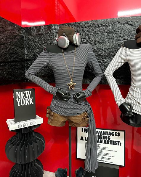 Product image - áo kẻ lệch vai phối dây thắt eo