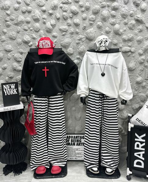 Product image - set áo lệch vai + quần kẻ ống loe