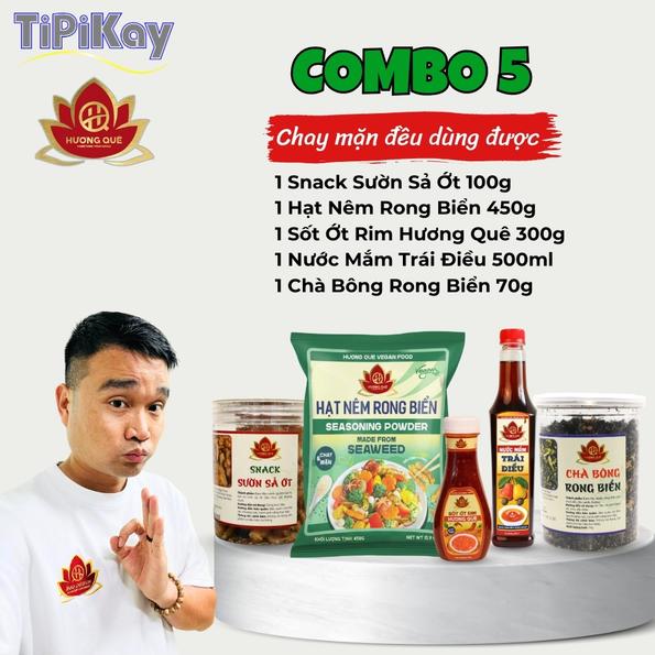 Product image - [Combo 5 món] 1 Nước Mắm Trái Điều 500ML + 1 Sốt Ớt Rim 300G + 1 Hạt Nêm Rong Biển 450G + 1 Snack Sườn Sả Ớt 100G + 1 Chà Bông Rong Biển 70G