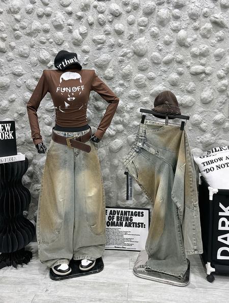 Product image - quần jean ống thụng xịt vàng 2 sườn