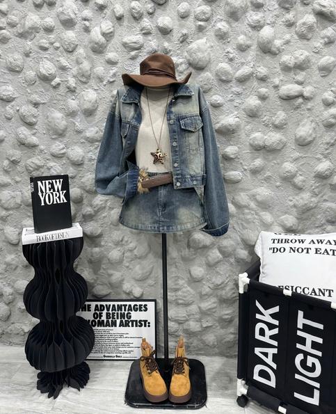 Product image - set jean áo khoác 2 túi + quần giả váy