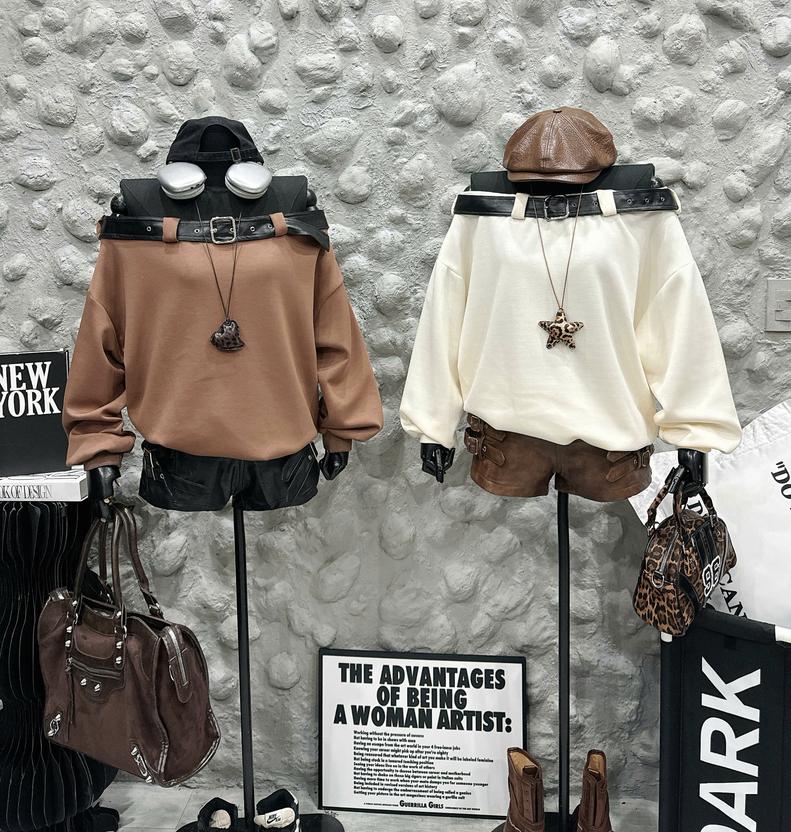 Product image - áo nỉ trễ vai dài tay