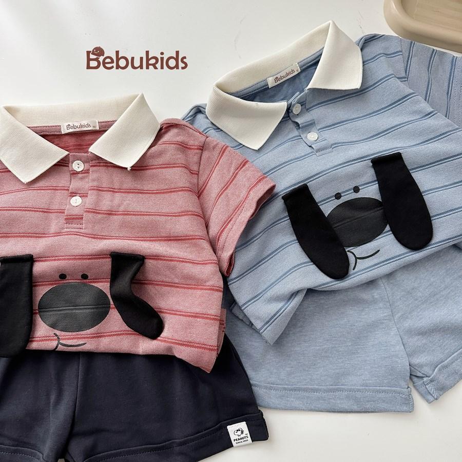SB2399- bộ polo bé trai kẻ ngang in cún đính tai cún