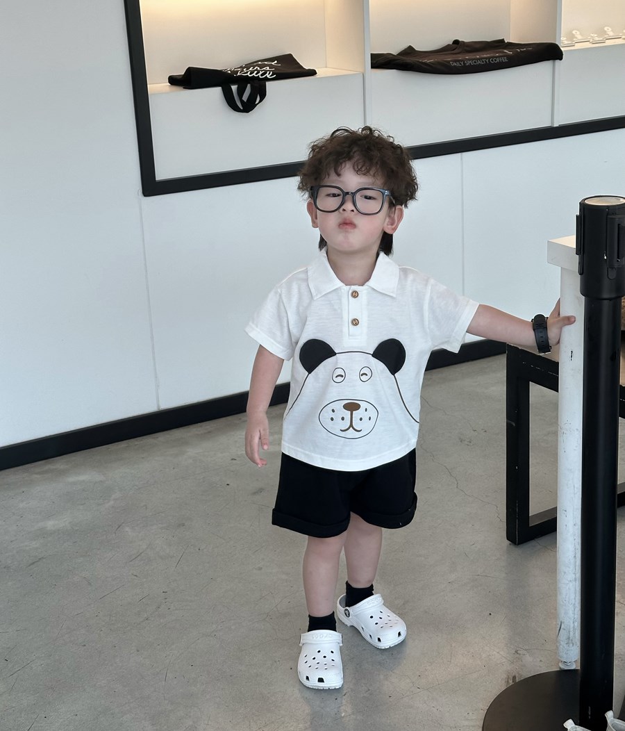 Bộ polo in chú cún đính tai