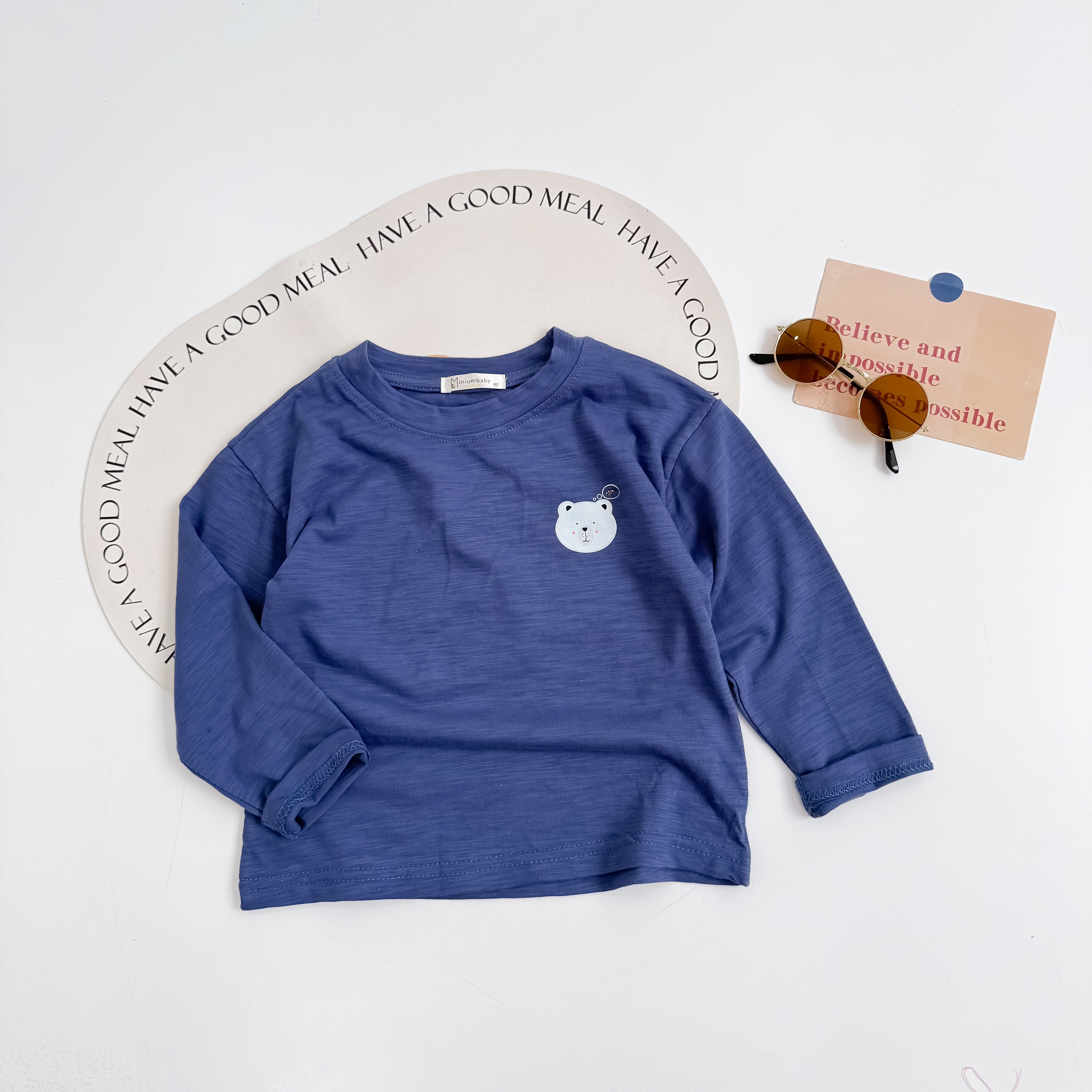 A1654- áo cổ tròn in đầu thú vai rơi xanh than