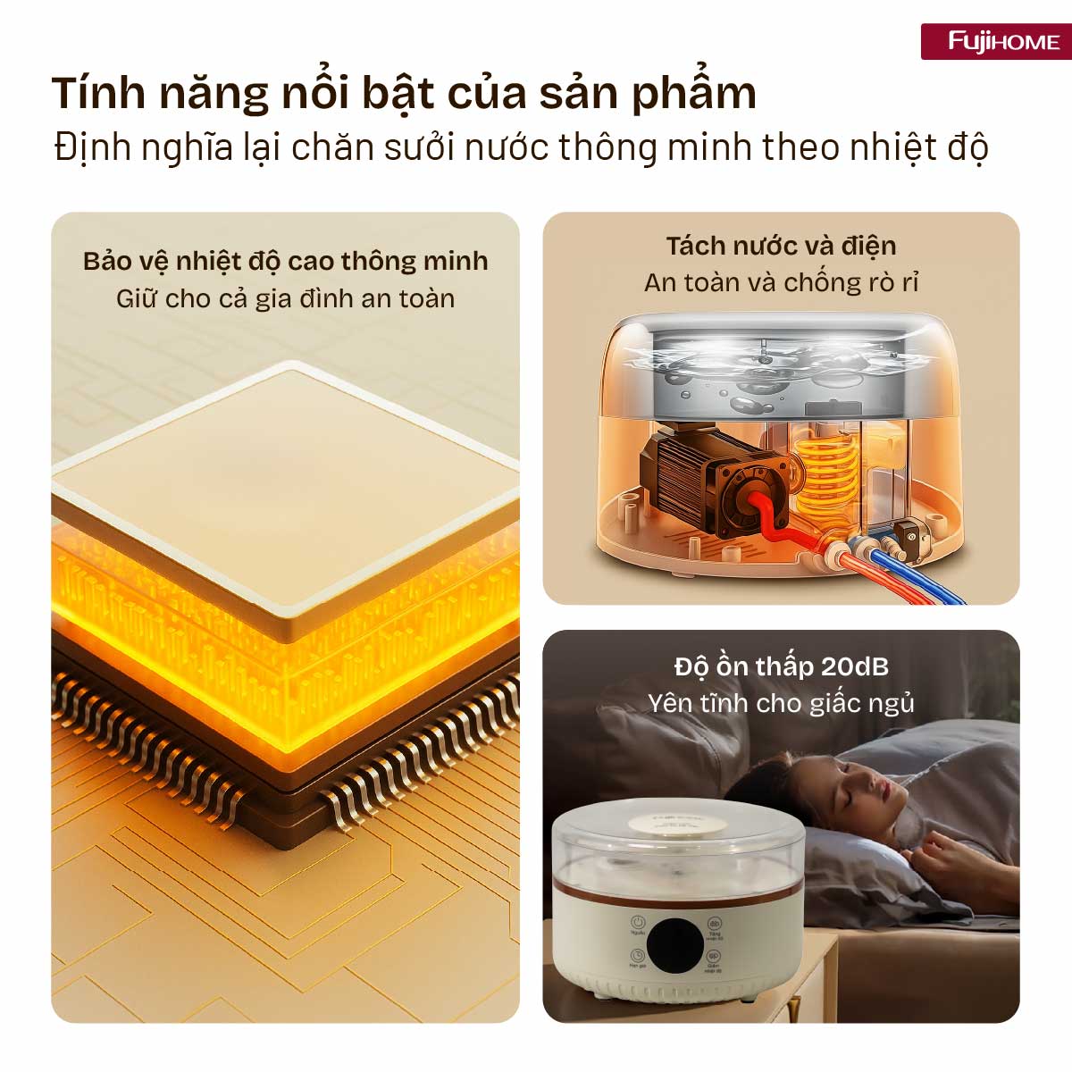 Chăn Điện Sưởi ấm bằng nước nóng Fujihome HB1820E