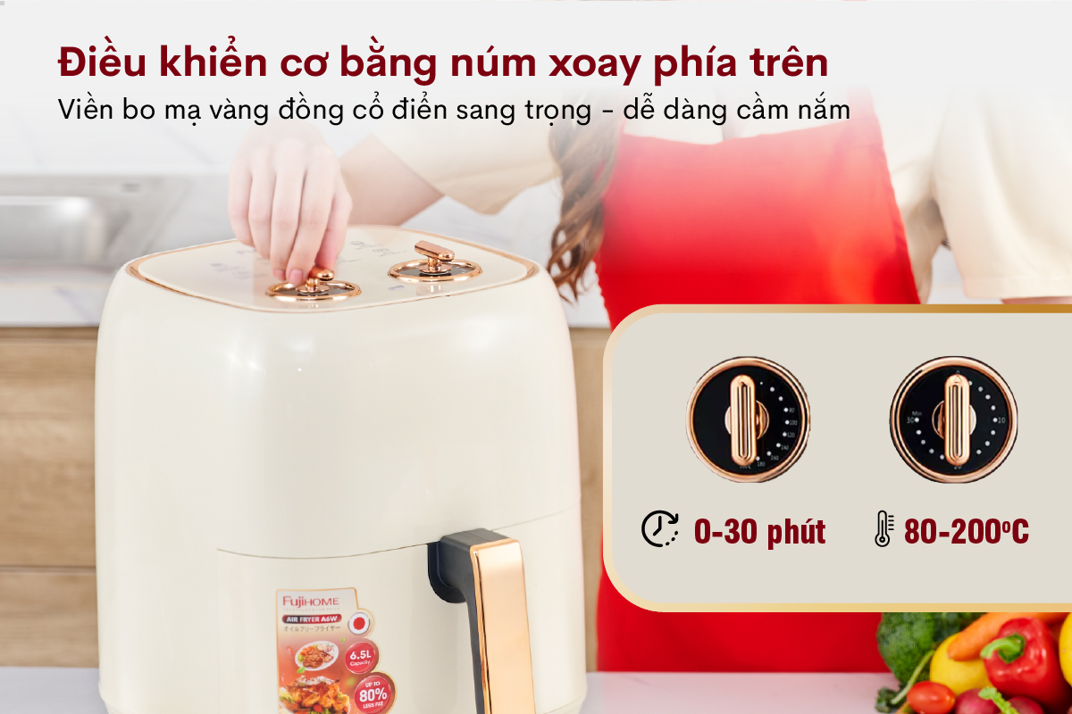 Nồi chiên không dầu Fujihome A6W 6,5Lít