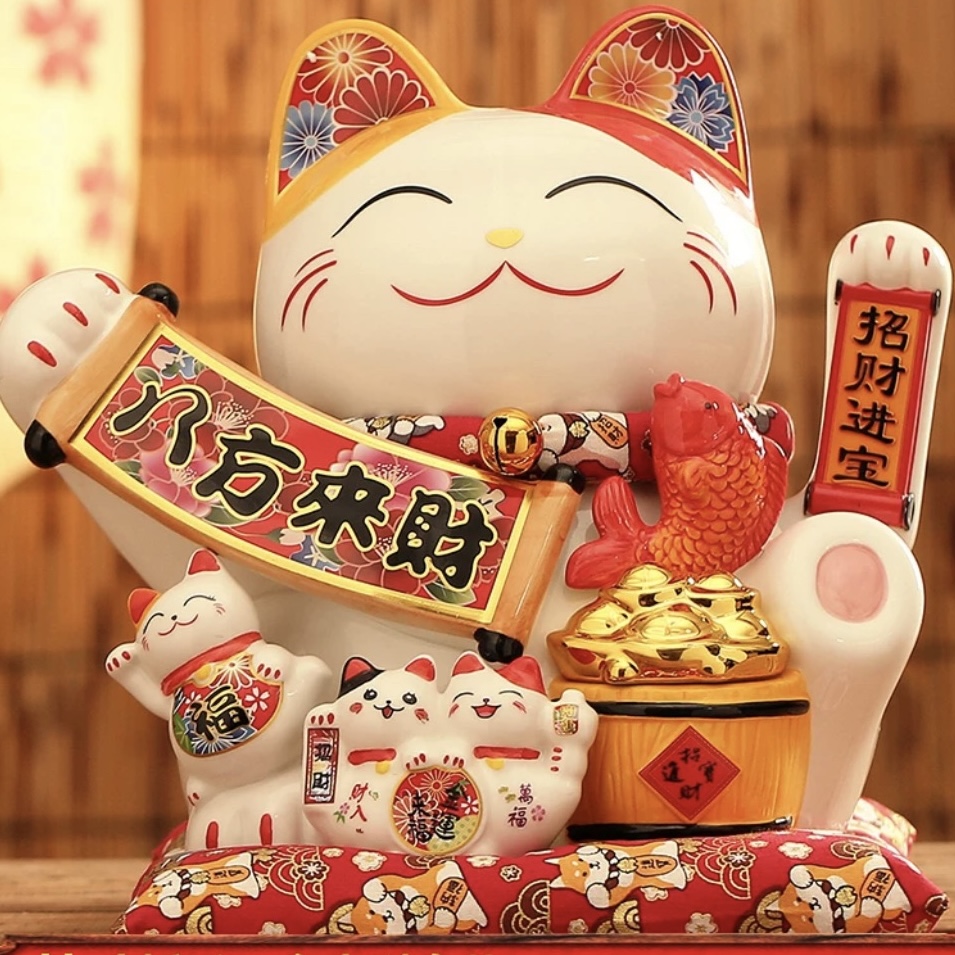 Mèo Thần Tài Bụng Chiêu Tài Tiến Bảo Cá Hũ Vàng