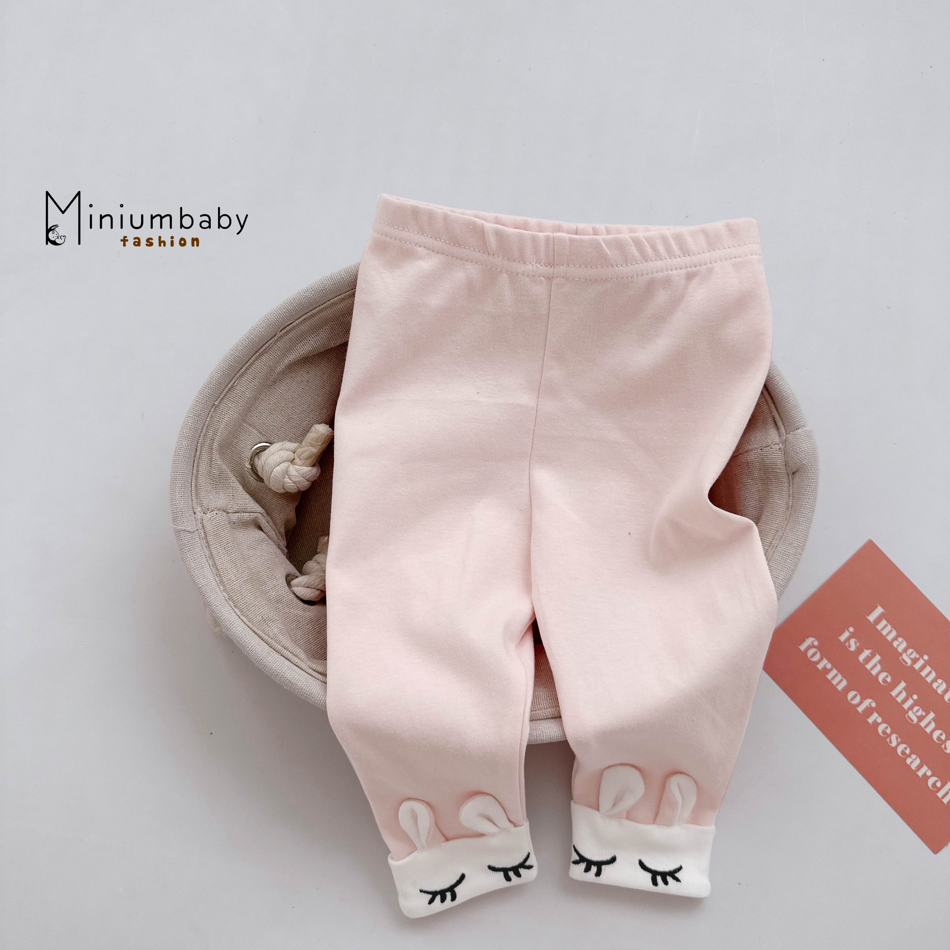 QD1636- quần legging thêu mắt thỏ hồng nhạt