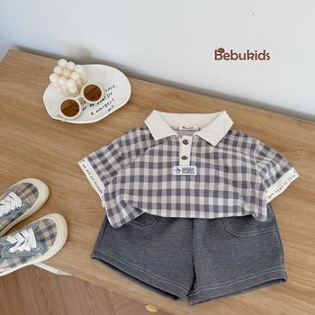 Bộ cộc quần đùi bé trai có cổ in hình